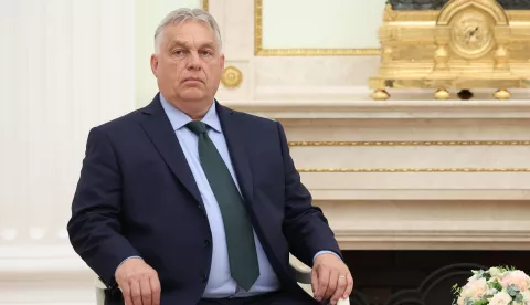 epa11458739 Hungarian Prime Minister Viktor Orban looks on prior to a meeting with Russian President Putin at the Kremlin, in Moscow, Russia, 05 July 2024. Orban arrived in Moscow on a one-day working visit. EPA/VALERIY SHARIFULIN/SPUTNIK/KREMLIN/POOL MANDATORY CREDIT