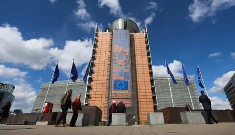 epa11242486 A view of European Commission headquarters, Berlaymont building in Brussels, Belgium, 25 March 2024. On March 25, the EU Commission initiated non-compliance investigations under the Digital Markets Act (DMA) into Alphabet's rules on steering in Google Play and self-preferencing on Google Search, Apple's rules on steering in the App Store, and the choice screen for Safari, as well as Meta's 'pay or consent model'. The Commission suspects that the measures implemented by these gatekeepers do not fully comply with their obligations under the DMA. EPA/OLIVIER HOSLET