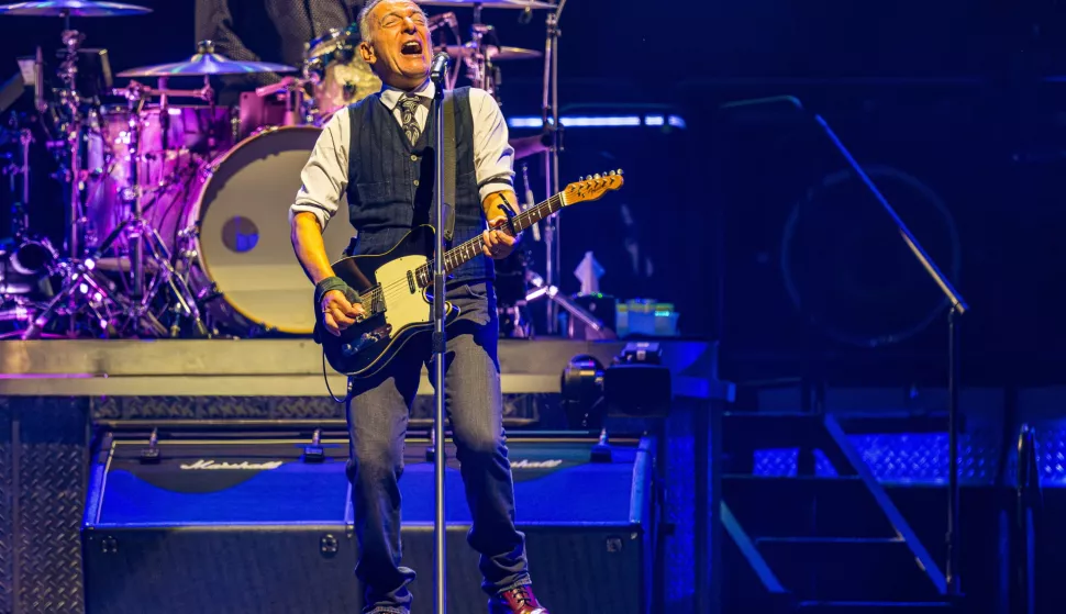 epa11480397 US musician Bruce Springsteen and the E Street Band perform during a concert at Strawberry Arena (formerly Friends Arena) in Stockholm, Sweden, 15 July 2024. EPA/Magnus Lejhall SWEDEN OUT