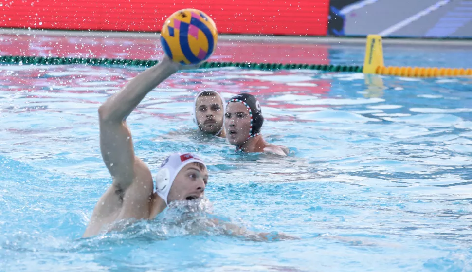 Zagreb, 30.06.2024. - Vaterpolo, prijateljska pripremna utakmica hrvatske vaterpolske reprezentacije prije nastupa na Olimpijskim igrama protiv reprezentacije mađarske.Na fotografiji Marko Žuvela.foto HINA/ Admir BULJUBAŠIĆ/ abu