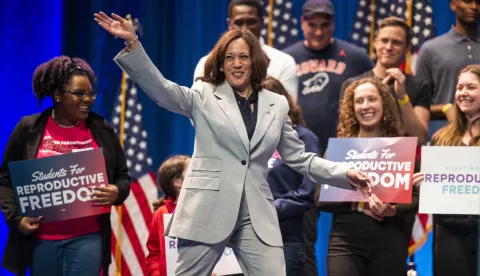 epa11490734 (FILE) - US Vice President Kamala Harris arrives to speak on reproductive rights at Howard University in Washington, DC, USA, 25 April 2023 (reissued 21 July 2024). US President Joe Biden on 21 July announced on his X (formerly Twitter) account that he would not seek re-election in November 2024, and endorsed Harris to be the Democrats' new nominee. EPA/JIM LO SCALZO