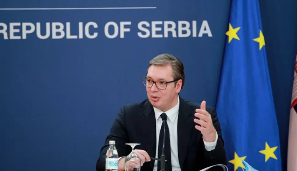 04, February, 2021, Belgrade - Address by the President of the Republic of Serbia, Aleksandar Vucic, and the Prime Minister, Ana Brnabic, to the media after the government session. Aleksandar Vucic. Photo: Milos Tesic/ATAImages 04, februar, 2021, Beograd - Obracanje predsednika Republike Srbije Aleksandra Vucica i premijerke Ane Brnabic medijima posle sednice vlade. Photo: Milos Tesic/ATAImages