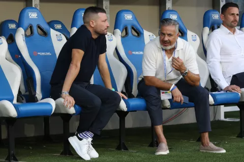 Osijek, 25. 07. 2'24, Opus Arena, Europska konferencijska liga, Drugo kolo kvalifikacija. Utakmica Osijek - FCI Levadia Tallinn. Federico Coppitelli i Jose Boto.snimio GOJKO MITIĆ