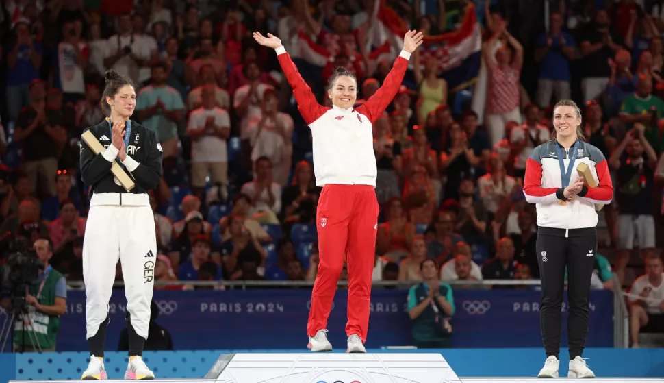 Pariz, 31.07.2024 - Hrvatska d?uda?ica Barbara Mati? osvojila je zlatnu medalju u kategoriji do 70 kg na Olimpijskim igrama u Parizu nakon ?to je u finalu pobijedila Njemicu Miriam Butkereit. foto HINA/ Damir SEN?AR/ ds