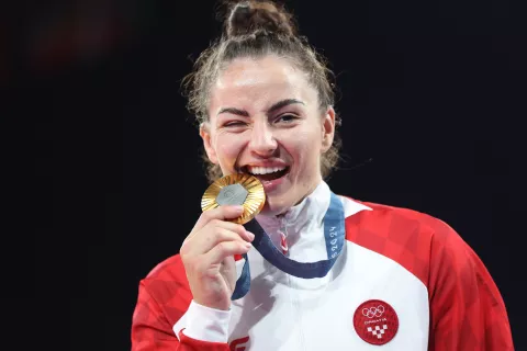 Pariz, 31.07.2024 - Hrvatska d?uda?ica Barbara Mati? osvojila je zlatnu medalju u kategoriji do 70 kg na Olimpijskim igrama u Parizu nakon ?to je u finalu pobijedila Njemicu Miriam Butkereit. foto HINA/ Damir SEN?AR/ ds