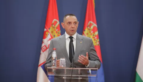 06, October, 2022, Belgrade - A meeting of officials from Serbia, Austria and Hungary on the management of migration processes was held in the Palace of Serbia. Aleksandar Vulin. Photo: Milos Tesic/ATAImages06, oktobar, 2022, Beograd - U Palati Srbija odrzan je sastanak zvanicnika Srbije, Austrije i Madjarske o upravljanju procesima migracija. Photo: Milos Tesic/ATAImages Photo: Milos Tesic/ATAImages/PIXSELL