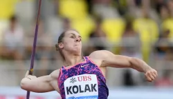 epa06070874 Sara Kolak from Croatia competes in the women's javelin throw event at the Athletissima IAAF Diamond League international athletics meeting in the Stade Olympique de la Pontaise in Lausanne, Switzerland, 06 July 2017 EPA/JEAN-CHRISTOPHE BOTT