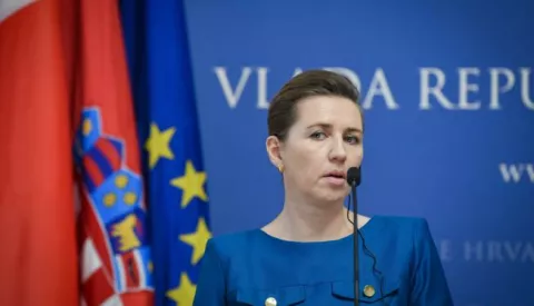 07.03.2023., Zagreb - Predsjednica Vlade Kraljevine Danske Mette Frederiksen dala je izjavu medijima nakon sastanka s predsjednikom Vlade RH Andrejom Plenkovicem u Banskim dvorima. Photo: Josip Regovic/PIXSELL