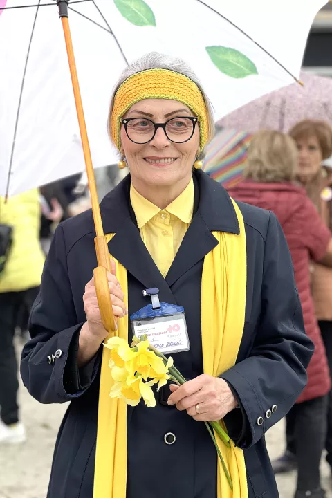 Osijek, 25. 03. 2023, Trg A. Starcevica, Dan narcisa, rano otkrivanje raka dojke, MAMMAE - klub zena ljecenih na dojci, HZJZ, Lions club Gea, Katica Andrasi - MAMMAESNIMIO BRUNO JOBST