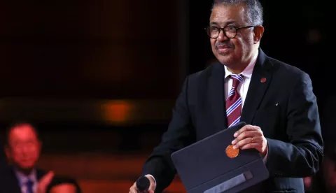 Director General of the World Health Organization (WHO) Tedros Adhanom Ghebreyesus addresses a Sport and Sustainable Development Summit at the Carrousel du Louvre (Louvre Carrousel) in Paris on July 25, 2024, one day ahead of the opening ceremony of the Paris 2024 Olympic Games. Photo by Stephane Lemouton/Pool/ABACAPRESS.COM Photo: Lemouton Stephane/Pool/ABACA/ABACA