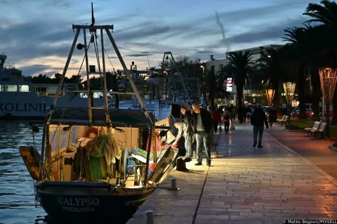 16.11.2023. Makarska Na makarsku rivu u sumrak su stigle koce s raznovrsnom friškom ribom. Photo: Matko Begovic/PIXSELL