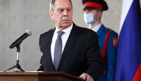 14.12.2020., Istocno Sarajevo, Bosna i Hercegovina - Ruski ministar vanjskih poslova Sergej Lavrov na konferenciji za medije nakon sastanka s clanom Predsjednistva BiH Miloradom Dodikom. Photo: Armin Durgut/PIXSELL