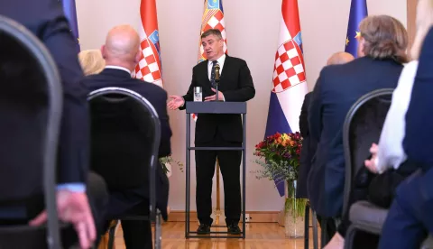 Zagreb, 28.08.2024. - Hrvatski predsjednik Zoran Milanović rekao je u srijedu u Zagrebu hrvatskim diplomatima da ne vidi razlog zašto Hrvatska ne bi priznala Palestinu, objavio je njegov ured u priopćenju. foto HINA/ Ured predsjednika Republike Hrvatske/Tomislav Bušljeta/ ml