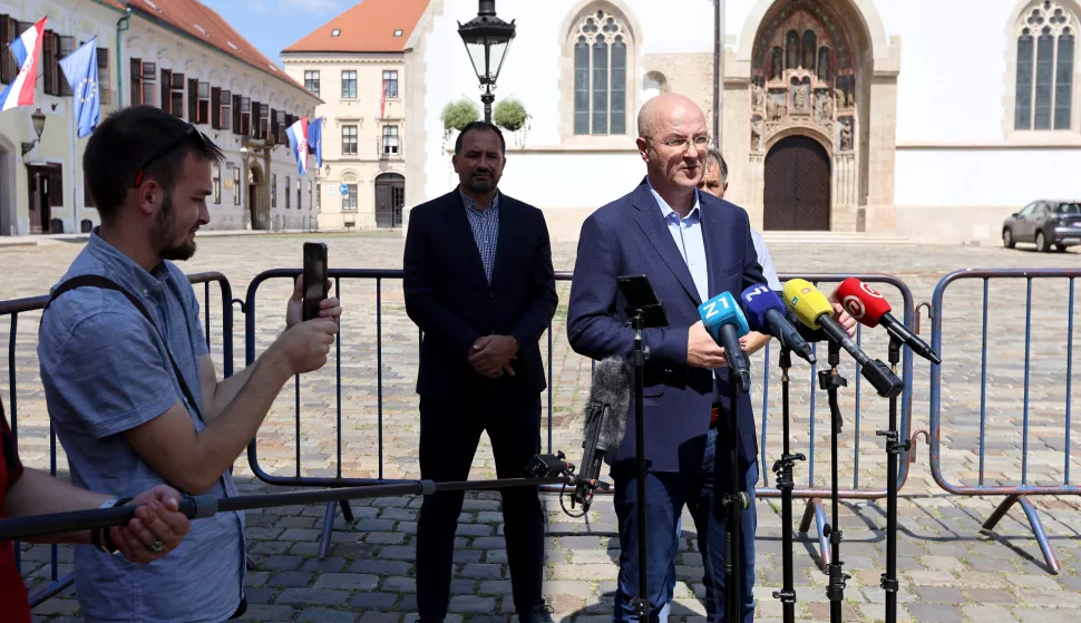 Zagreb, 30.08.2024. - Mario Radić, kandidat za predsjednika Domovinskog pokreta održao je konferenciju za medije na temu izborni sabor Domovinskog pokreta. Na fotografiji Mario Radić.foto HINA/ ml