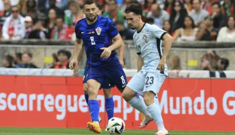 Portugal - Hrvatska. Mateo Kovačić i Vitinha. Lisabom