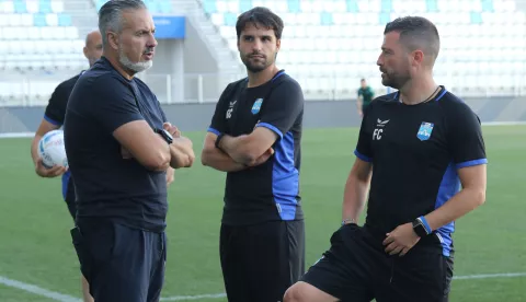 Osijek, 07. 08. 2024, Opus Arena, službeni trening pred europsku utakmicu, na glavnom terenu Opus Arene. NK Osijek. Jose Boto i Federico Coppitellli.snimio GOJKO MITIĆ