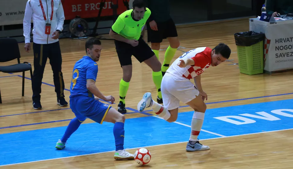 Osijek.03.03.2021. Dvorana Gradski vrt.Kvalifikacijska utakmica u Futsalu za Europsko prvenstvo Hrvatska-UkrajnaNa fotografiji: UtakmicaFoto:Marko Mrkonjic