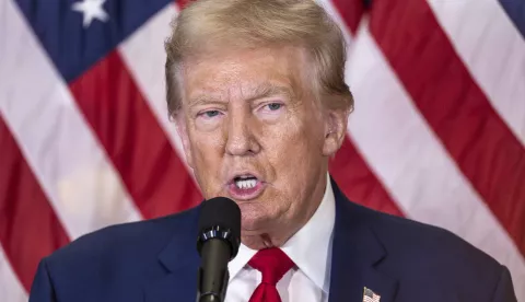 epa11590090 Former US president Donald J. Trump speaks during a press conference in the lobby of Trump Tower in New York, New York, USA, 06 September 2024. Trump discussed a hearing he attended earlier in the morning to appeal the recent 5 million USD jury verdict against Trump that found him liable of sexually abusing writer E. Jean Carroll. EPA/JUSTIN LANE