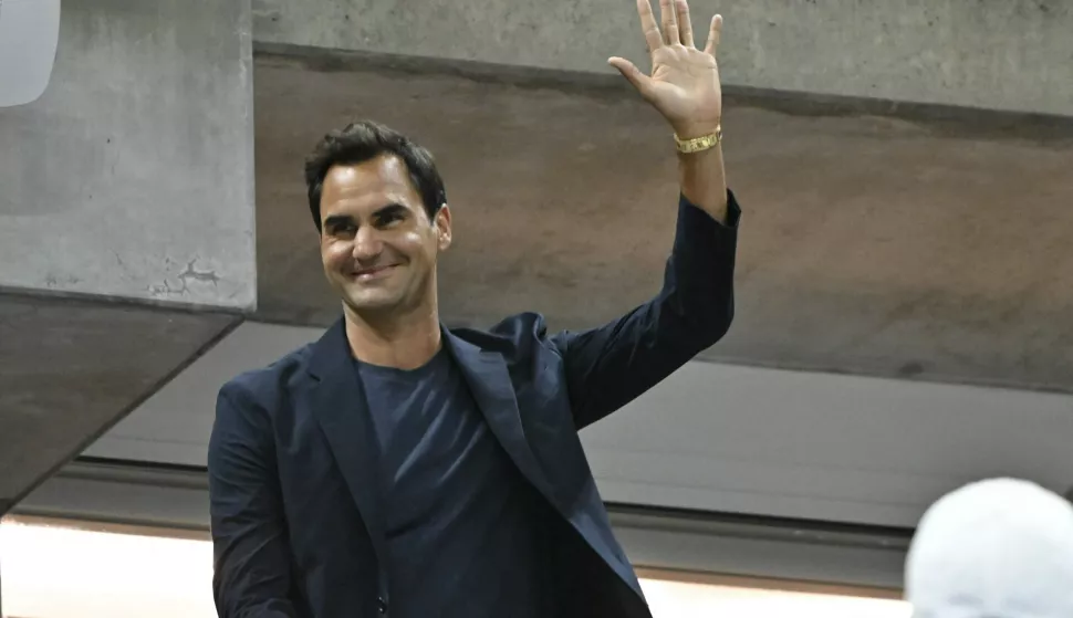 Tennis: Us Open 2024 - Roger Federer dans la loge Rolex avec Jean Frederic Dufour CEO Rolex Photo: Chryslene Caillaud/Panoramic/Bestimage/BESTIMAGE