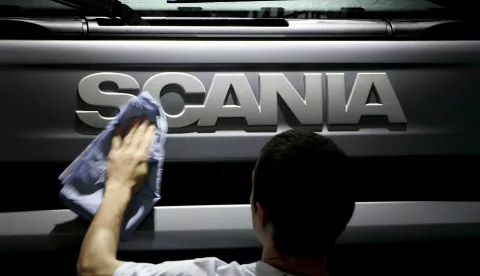 epa01554959 (FILE) A worker polishes a logo on a 'Scania' truck prior to the international automobile trade fair 'IAA Commercial Vehicles' in Hanover, Germany, 18 September 2006. Swedish heavy-vehicle maker Scania 19 November 2008 said it has inked a deal to assemble trucks and buses with thegovernment of Iraq. The deal was announced in connection with a visit to Iraq by Swedish Trade Minister Ewa Bjorling and a delegation of Swedishbusinesses, including Scania and telecommunications equipment makerEricsson. According to Scania, production was due to begin during thethird-quarter 2009. EPA/RAINER JENSEN