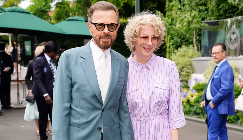 Bjorn Ulvaeus and Christina Sas arrive on day ten of the 2024 Wimbledon Championships at the All England Lawn Tennis and Croquet Club, London. Picture date: Wednesday July 10, 2024. Photo: Zac Goodwin/PRESS ASSOCIATION