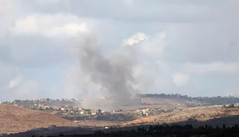 epa11620313 Smoke rises after an Israeli airstrike that targeted a Lebanese village, as seen from the Upper Galilee, northern Israel, 23 September 2024. The Israeli military said that The IDF is currently conducting strikes on targets belonging to the Hezbollah organization in southern Lebanon and urged civilians in areas where Hezbollah operates in Lebanon to leave, saying that they are conducting 'extensive airstrikes.' EPA/ATEF SAFADI