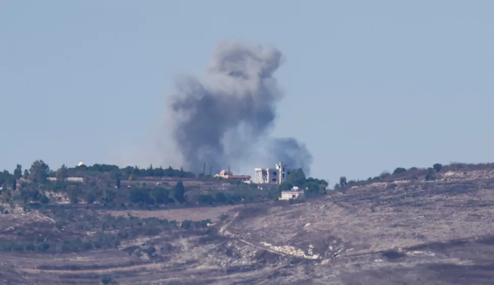 epa11633448 Smoke rises following an Israeli airstrike on a village in southern Lebanon, as seen from an undisclosed location on the Israeli side of the border, 30 September 2024. The Israeli military announced on 30 September that it had eliminated the head of the Lebanon Branch of Hamas during an 'overnight joining IDF and ISA intelligence-based' operation in Lebanon.