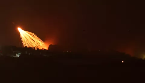 epa11634326 Israeli artillery shells hit areas near villages in southern Lebanon along the border with Israel, as seen from the Upper Galilee, northern Israel, 30 September 2024. Israel's military stated that it has been 'strengthening defense' along the contact line in the country's northern border as it was preparing for the 'next phases of combat'. The Israel Defense Forces (IDF) said they 'will continue to strike, harm, and degrade' Hezbollah's military in Lebanon. EPA/ATEF SAFADI