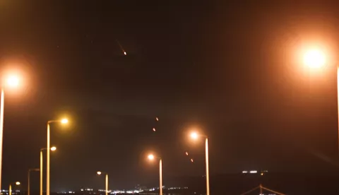 epa11636240 Projectiles fly over the Upper Galilee, northern Israel, 01 October 2024. Israel's military stated that Iran has launched missiles towards the State of Israel on 01 October, and asked citizens to 'remain vigilant' and to follow the Home Front Command's instructions directing people to protected areas and remain there 'until further instructions' are given. EPA/ATEF SAFADI