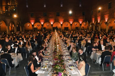 epa07222376 A general view over the Nobel Prize banquet in Stockholm, Sweden, 10 December 2018. The Nobel prizes for laureates in medicine, chemistry, physics are awarded on 10 December on the anniversary of Alfred Nobel's death in 1896. There will be no prize awarded in literature this year. EPA/Fredrik Sandberg SWEDEN OUT