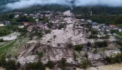 epa11642835 A picture taken with a drone shows damage caused by the flash floods in Donja Jablanica, Bosnia and Herzegovina, 05 October 2024. Central and southern parts of Bosnia and Herzegovina were hit by a severe rainstorm on 03 October 2024, which caused widespread flooding, closing roads, cutting electricity, and disrupting telecom signals. Rescue services in Jablanica and Kiseljak reported several people missing and called for army assistance, as access to Jablanica was completely blocked due to road and rail closures. 19 fatalities due to the flash floods have been confirmed so far by the regional government of Hercegovacko-Neretvanska county. EPA/NIDAL SALJIC