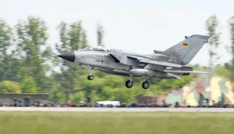 epa06746912 A German Panavia Tornado multirole fighter aircraft during the NATO Tiger Meet 2018 training, with the participation of the air squadrons from, among others, Poland, Italy, Spain, the Czech Republic, the Netherlands, Germany, Belgium, Hungary, Switzerland, Austria, France and Great Britain, at the 31st Tactical Aviation Base Poznan - Krzesiny in Krzesiny, central Poland, 18 May 2018. For the first time in the 57-year history of the event, the Polish military base is the host of the training. EPA/JAKUB KACZMARCZYK POLAND OUT