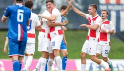 05.09.2024., SC Rudes, Zagreb - Kvalifikacije za Europsko U-21 prvenstvo, Hrvatska U-21 - Farski otoci U-21. Slavlje nogometasa Hrvatske nakon pogotka Marina Ljubicica za vodstvo 1:0. Photo: Slavko Midzor/PIXSELL