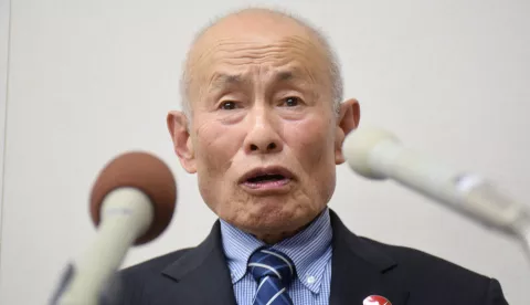 epa11654509 Toshiyuki Mimaki, representative of Nihon Hidankyo (Japan Confederation of A and H-Bomb Sufferers Organizations), speaks to reporters in Hiroshima, Japan, 11 October 2024. The Nihon Hidankyo (Japan Confederation of A and H-Bomb Sufferers Organizations) won the 2024 Nobel Peace Prize for its efforts to achieve a world free of nuclear weapons, as announced by the Norwegian Nobel Committee on 11 October. EPA/JIJI PRESS JAPAN OUT EDITORIAL USE ONLY/