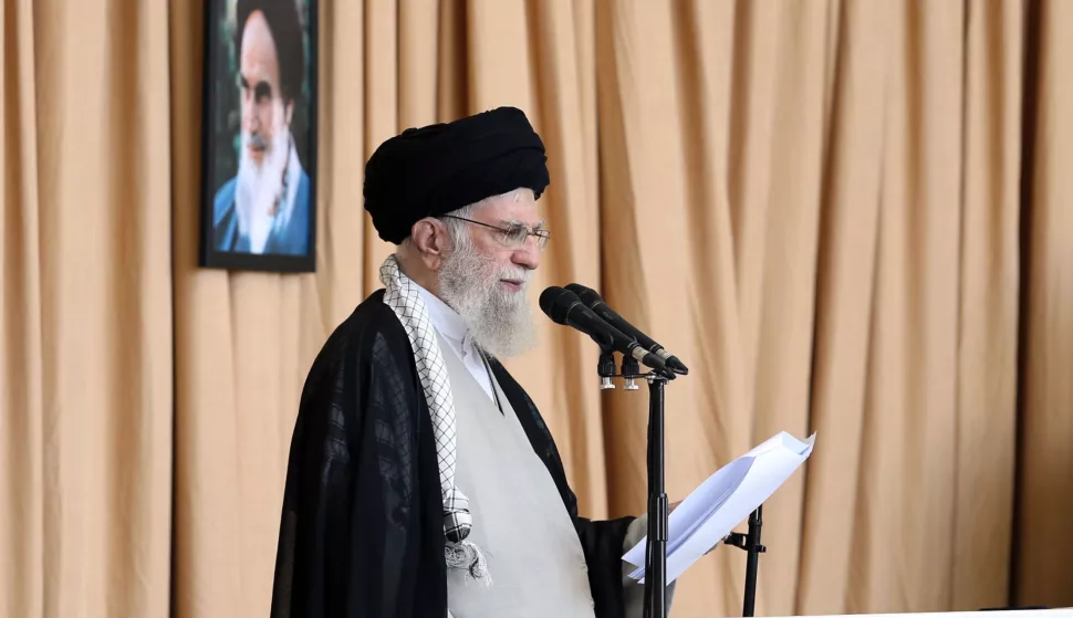 epa11642065 A handout picture made available by the Iranian supreme leader office shows, Ayatollah Ali khamenei speaks during the Friday prayer ceremony in Tehran, Iran, 04 October 2024. Khamenei has called for the unity of all Muslim countries against Israel, saying that Israel will not defeat Hamas and Hezbollah. EPA/IRANIAN SUPREME LEADER OFFICE/HANDOUT HANDOUT EDITORIAL USE ONLY/NO SALES