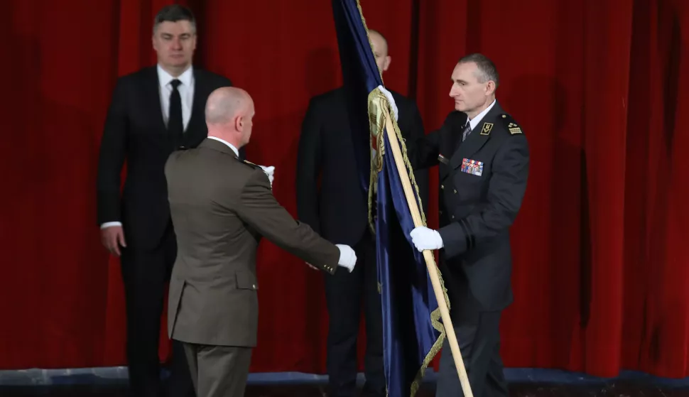 Zagreb, 08.03.2024.- Svečana  primopredaja dužnosti načelnika Glavnog stožera Oružanih snaga RH između admirala Roberta Hranja i general pukovnika Tihomira Kundida. Na fotografiji Robert Hranj, Zoran Milanović,Ivan Anušić, Tihomir Kundid.foto HINA/ Admir BULJUBAŠIĆ/ abu