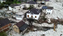 epa11643865 A picture taken with a drone shows damage caused by the flash floods in the village of Donja Jablanica, Bosnia and Herzegovina, 05 October 2024. Central and southern parts of Bosnia and Herzegovina were hit by a severe rainstorm on 03 October 2024, which caused widespread flooding, closing roads, cutting electricity, and disrupting telecom signals. Rescue services in Jablanica and Kiseljak reported several people missing and called for army assistance, as access to Jablanica was completely blocked due to road and rail closures. 19 fatalities due to the flash floods have been confirmed so far by the regional government of Hercegovacko-Neretvanska county. EPA/NIDAL SALJIC