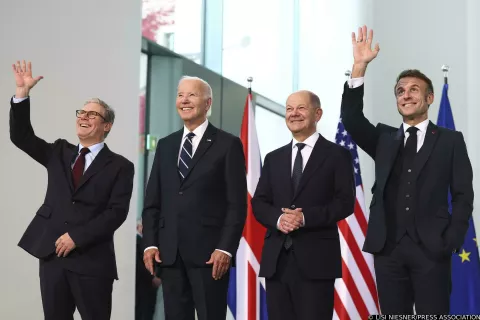 (left - right) Prime Minister Sir Keir Starmer, US President Joe Biden, German Chancellor, Olaf Scholz and French President Emmanuel Macron, ahead of a quad meeting at the Chancellery in Berlin, Germany. Picture date: Friday October 18, 2024. Photo: LISI NIESNER/PRESS ASSOCIATION