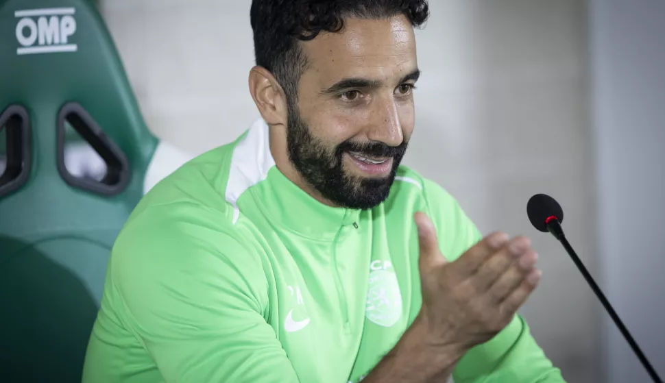 epa11694121 Sporting head coach Ruben Amorim attends a press conference ahead of their Portuguese First League soccer match against Estrela da Amadora, in Alcochete, Portugal, 31 October 2024. Ruben Amorim has been linked with a move to Manchester United, after the departure of dutch head coach Erik Ten, and said a decision will be made official on 01 November. EPA/JOSE SENA GOULAO