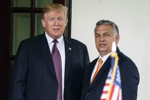 epa07567884 US President Donald J. Trump (L) welcomes Hungarian Prime Minister Viktor Orban (R) to the White House in Washington, DC, USA, 13 May 2019. Their meeting marks the first time a US president has granted Orban a formal visit in more than 20 years. EPA/JIM LO SCALZO