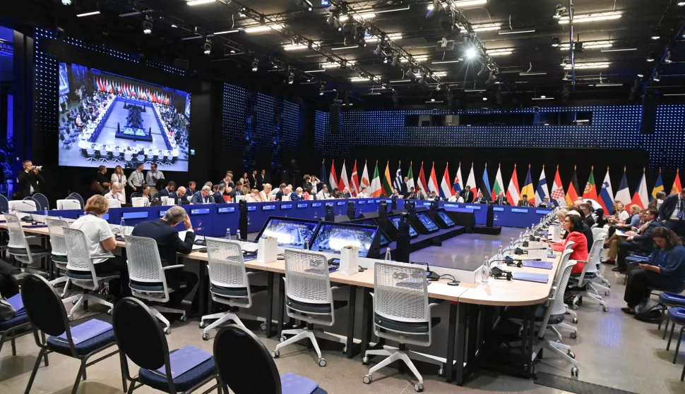 epa11492446 The informal meeting of justice ministers of the European Union (EU) is underway in the Varkert Bazaar conference hall in Budapest, Hungary, 23 July 2024. Hungary took over the six-month rotating presidency of the EU Council on 01 July 2024. EPA/NOEMI BRUZAK HUNGARY OUT