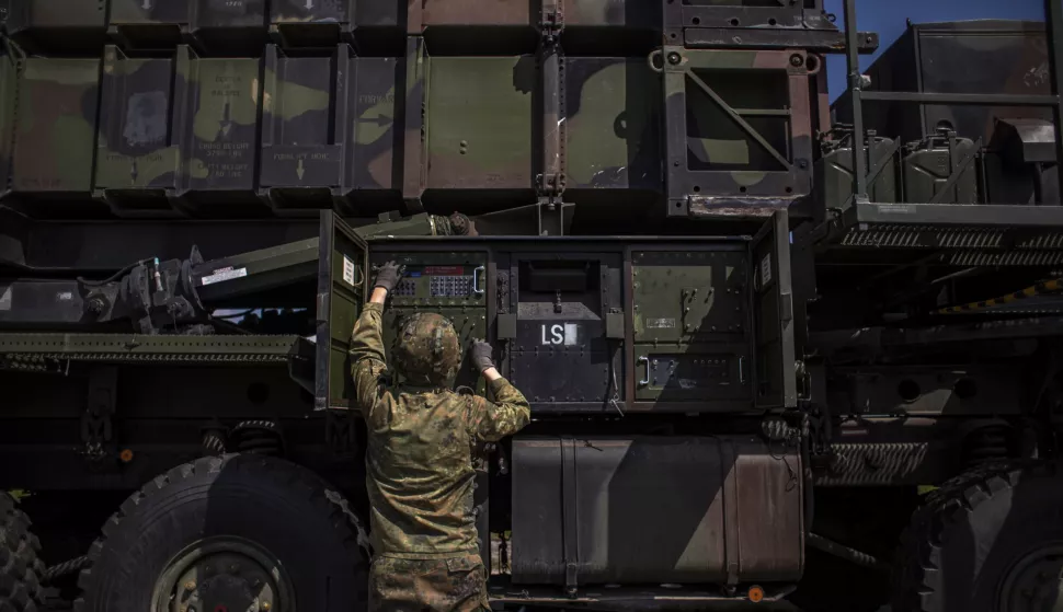 epa09937887 A German soldier works during presentation of how it works at the launching station of NATO's Patriot missile air defense system operated by German army unit Flugabwehrraketengruppe 26 (Air Defense Artillerie) placed at Sliac airbase in Sliac, central Slovakia, 10 May 2022. A Dutch-German air and missile defence forces deployed Patriot system in spring 2022 to reinforce defence capabilities on Eastern NATO border following Russia's military invasion in Ukraine, as mainly military mission is protection of Sliac air base and additional assets. NATO multinational air missile defence task force Slovakia operate on the site with 240 German soldiers and with 130 Dutch soldiers. EPA/MARTIN DIVISEK