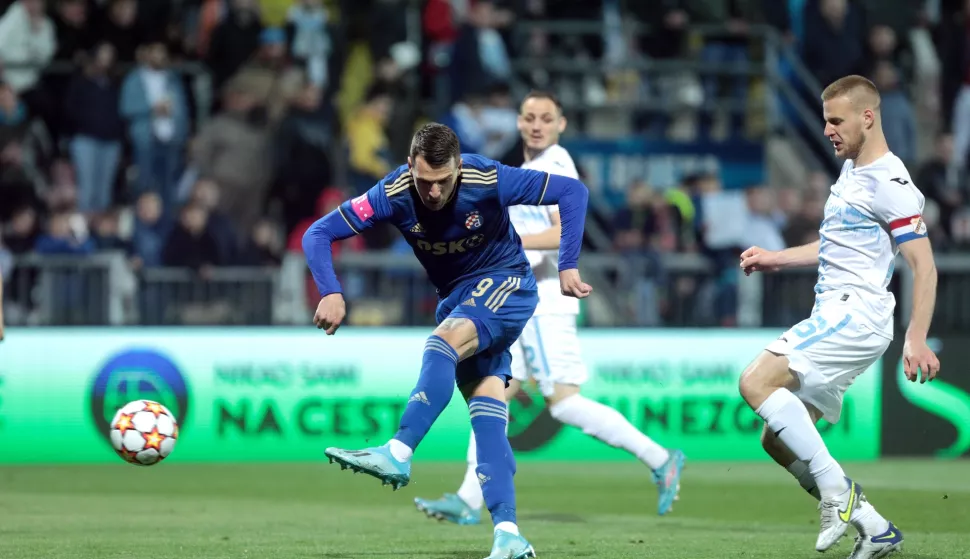 10.04.2022., stadion Rujevica, Rijeka - Hrvatski telekom Prva liga, 30. kolo, HNK Rijeka - GNK Dinamo. Komnen Andric, Hrvoje Smolcic. Photo: Nel Pavletic Goricki/PIXSELL