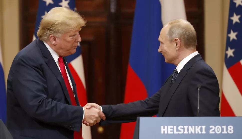 epa06936925 (FILE) - US President Donald J. Trump (L) and Russian President Vladimir Putin (R) shake hands during a joint press conference following their summit talks at the Presidential Palace in Helsinki, Finland, 16 July 2018 (reissued 09 August 2018). According to media reports on 09 August 2018, the US government has stated it will impose sanctions on Russia after it was found at fault for the Novichok nerve agent attack which poisoned Sergei Skripal and his daughter Yulia on 04 March 2018. EPA/ANATOLY MALTSEV