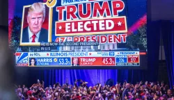 epaselect epa11704674 Supporters of Republican presidential candidate Donald Trump react to results of US 2024 presidential elections during the Election Night watch party in the West Palm Beach Convention Center in West Palm Beach, Florida, USA, 06 November 2024. EPA/CRISTOBAL HERRERA-ULASHKEVICH