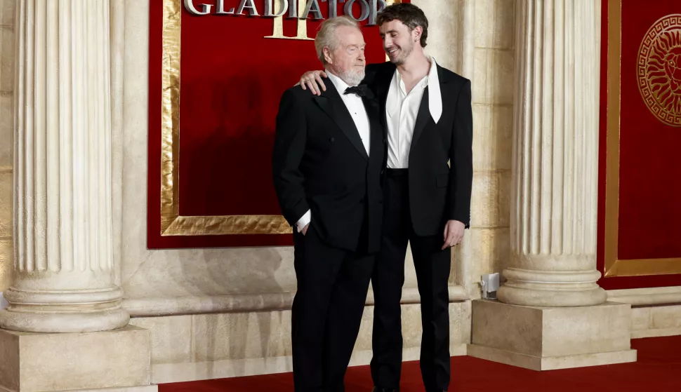 Ridley Scott and Paul Mescal attend the Gladiator II The Royal Film Performance and Global Premiere at the Odeon Luxe in Leicester Square, London. (Photo by Cat Morley/SOPA Images/Sipa USA) Photo: SOPA Images/SIPA USA