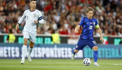 05.09.2024., Estadio da Luz, Lisabon, Portugal - UEFA Liga nacija, Liga A, skupina 1, 1. kolo, Portugal - Hrvatska. Cristiano Ronaldo, Luka Modric Photo: Joao Rico/PIXSELL