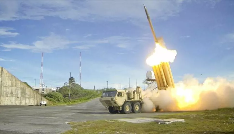 epa05841066 A handout photo made available by the US Department of Defence shows the first of two Terminal High Altitude Area Defense (THAAD) interceptors is launched during a successful intercept test at an undisclosed location in the USA, 10 September 2013. China on 10 March 2017 asked the South Korean government to stop deploying THAAD system from the US to South Korea. EPA/Ralph Scott/Missile Defense Agency/HANDOUT HANDOUT EDITORIAL USE ONLY