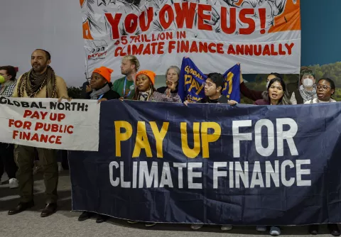 epa11732307 Climate activists attend a protest action at the United Nations Climate Change Conference COP29 in Baku, Azerbaijan, 21 November 2024. The Azerbaijani capital of Baku hosts the 2024 United Nations Climate Change Conference (COP29) from 11 to 22 November 2024.  EPA/ANATOLY MALTSEV