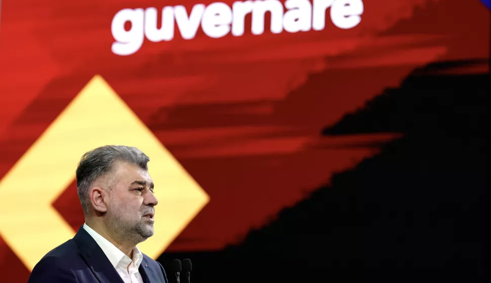 epa11690448 Romanian Prime Minister Marcel Ciolacu, the leader of the ruling Social Democratic Party (PSD) and presidential candidate, delivers his speech during the launch event of PSD party's governing program for the period 2024-2028, at the former Filaret power plant, in Bucharest, Romania, 29 October 2024. Ciolacu is running for president on behalf of the Social Democracy Party (PSD) in the 2024 presidential elections. The ninth presidential elections in Romania will be held on 24 November 2024, with a second round planned for 08 December 2024. The parliamentary elections will be held on 01 December 2024. The Social Democratic Party (PSD) is the largest political party in Romania. EPA/ROBERT GHEMENT